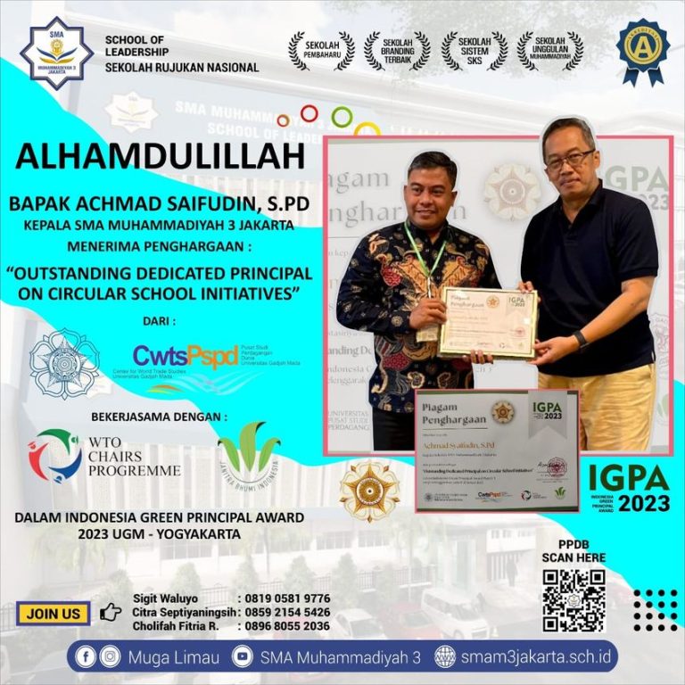 Selamat atas Penghargaan Kepada Bapak Achmad Saifudin (Kepala SMA Muhammadiyah 3 Jakarta)