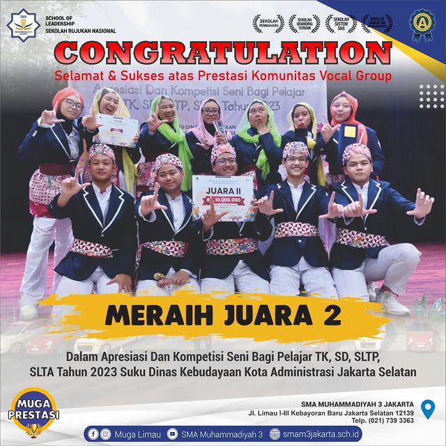 Prestasi Komunitas Vocal Group SMA Muhammadiyah 3 Jakarta